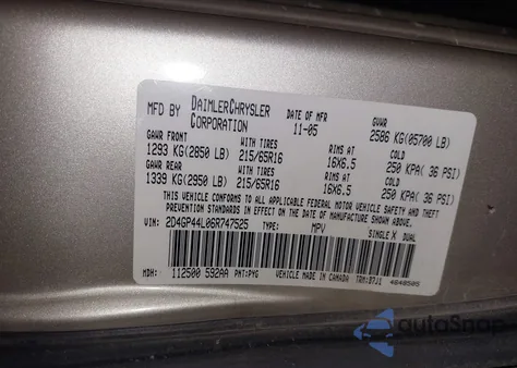 2006 Dodge Grand Caravan Sxt z USA, uszkodzony, nr VIN 2D4GP44L06R747525